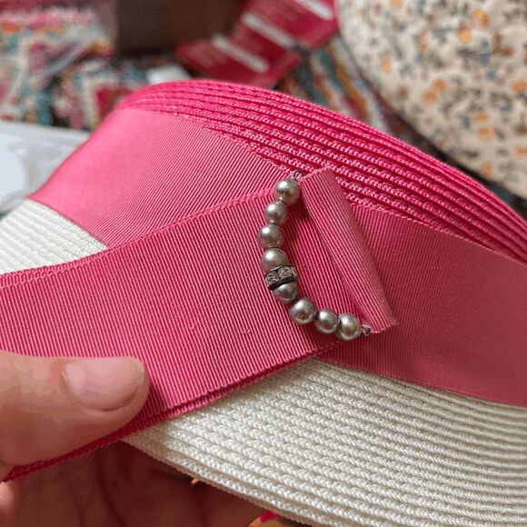 VTG Pink White Church Derby Tea Party Hat Coastal Prep Palm Beach main image 6